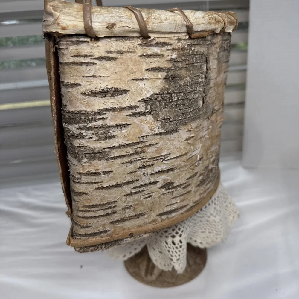 Vintage Birch Bark Wall Hanging 2 Loop Basket. Handmade.